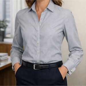 Ann Taylor Size 2 Pinstripe Button Down Shirt French Cuffs 100% Cotton